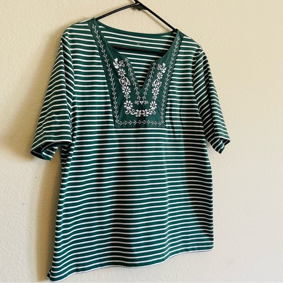 Croft&Borrow womans green peasant striped top size XL spring prairie florals - Picture 2 of 12